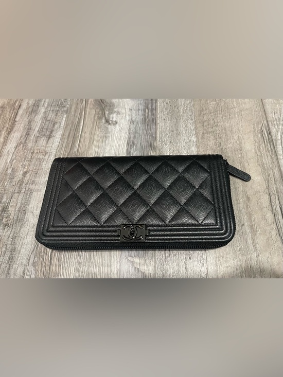 CHANEL Handbags - CHANEL Black Quilted Leather Zip long wallet